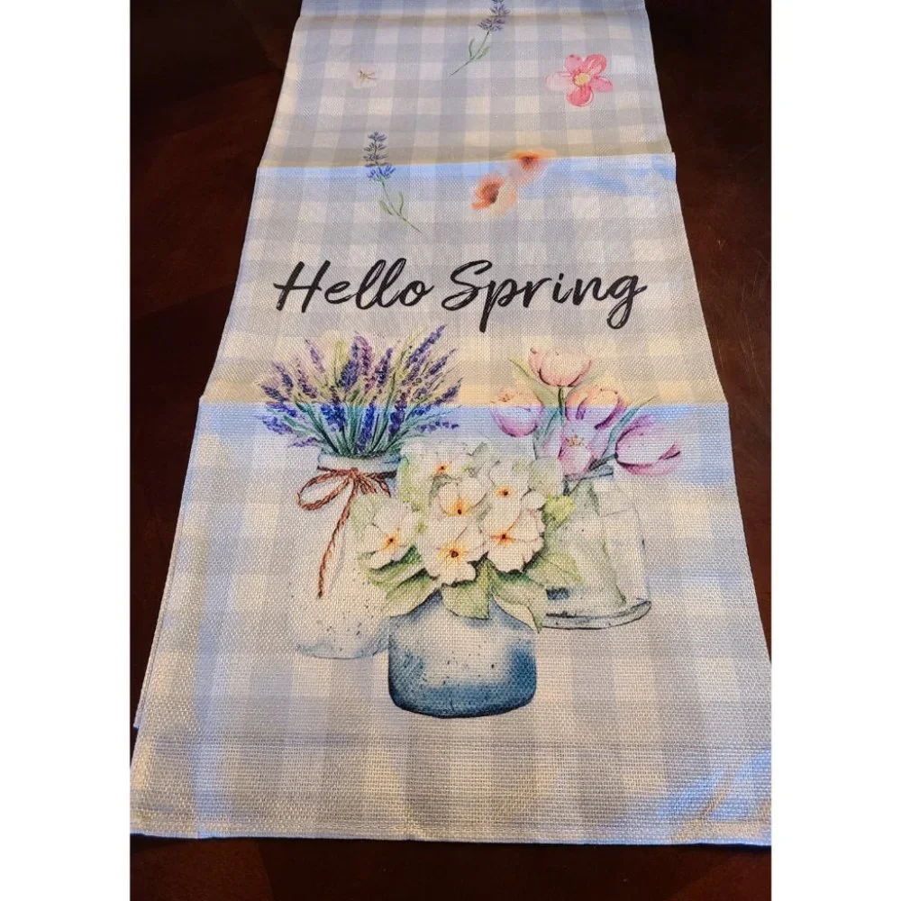 Floral Table Runner Cottage Farmhouse Decor Spring Summer Plaid Decorative Cloth